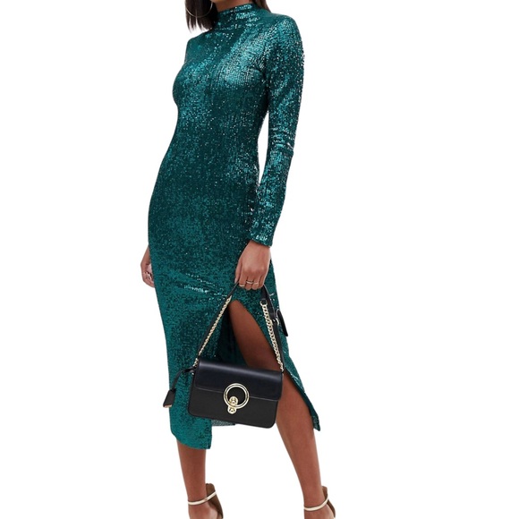 ASOS | Dresses | Asos Club L High Neck All Over Sequin Open Back Midi Dress  Us 2 New | Poshmark